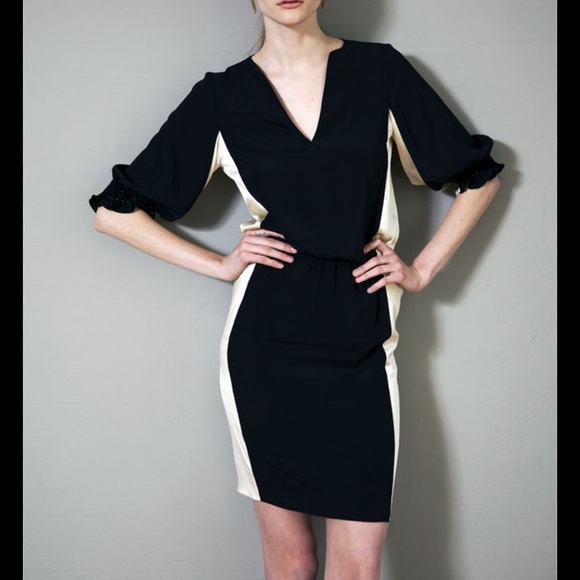 Ulla Johnson Beige & Black Beaded Sleeve Detail Dress size 4 Silk - Picture 1 of 7